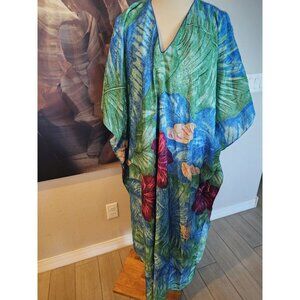Calypso By Delicates Floral Hawaiian Print Mumu House Dress Vintage One Size